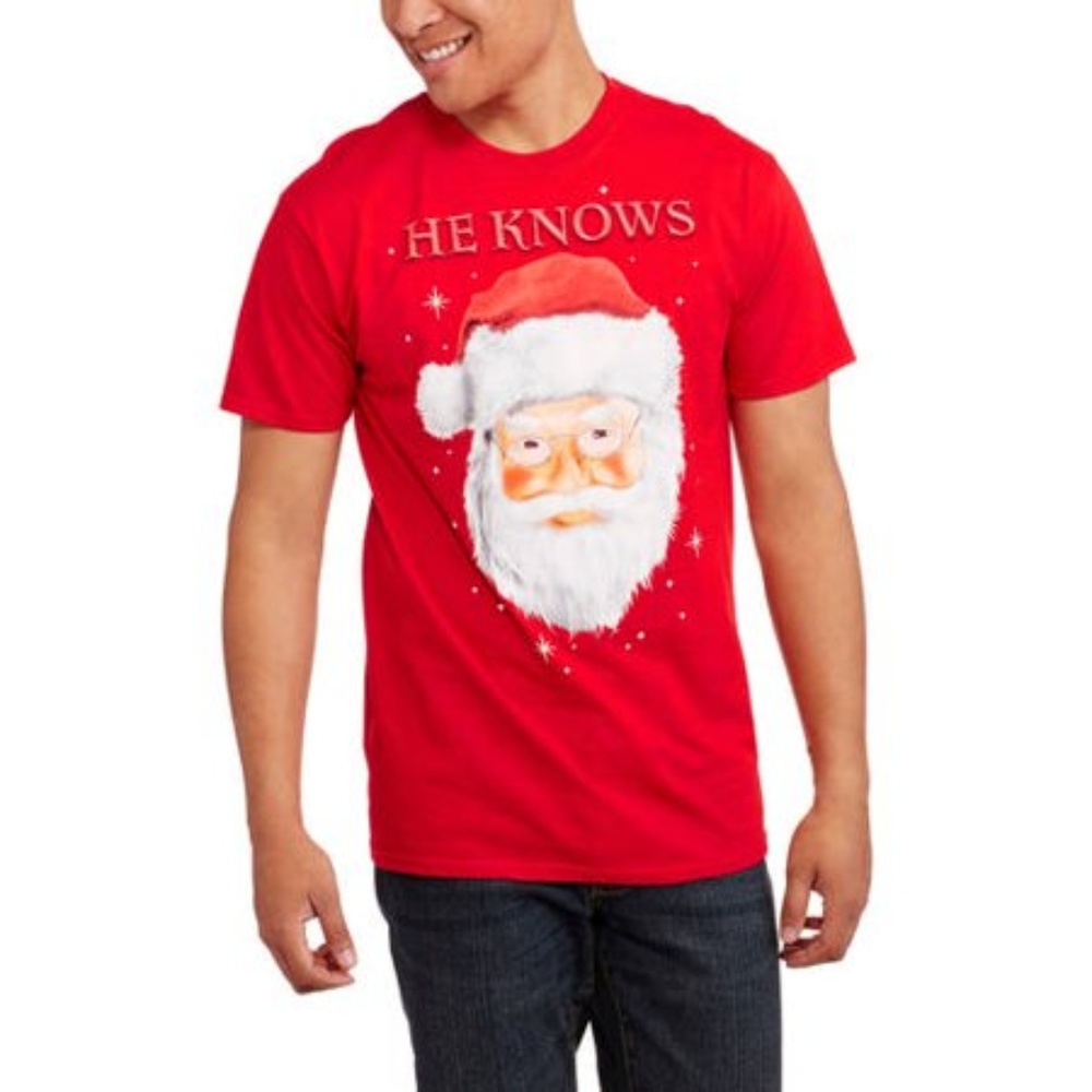 Christmas Men's Graphic T-Shirt "He Knows" Medium